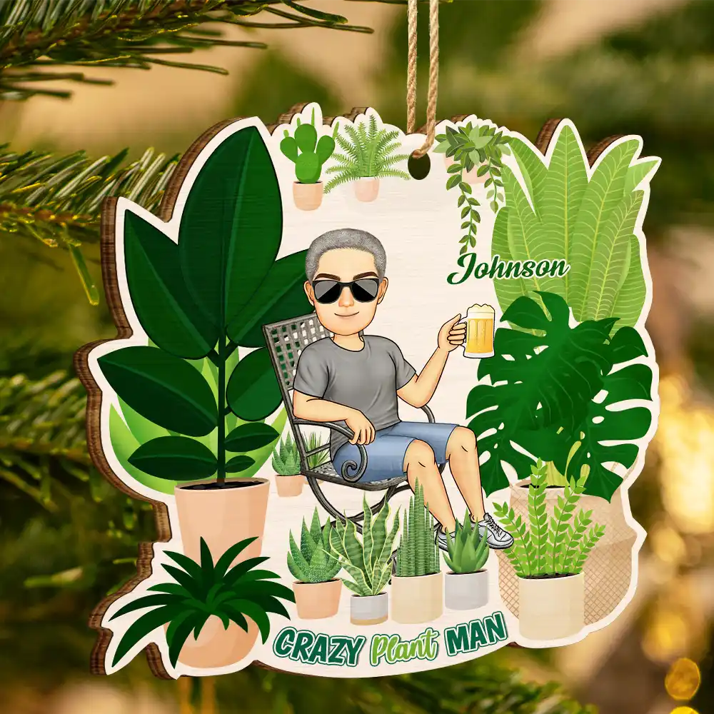 Gardener Crazy Plant Lady - Personalized Custom Shaped Wooden Ornament - Image 3