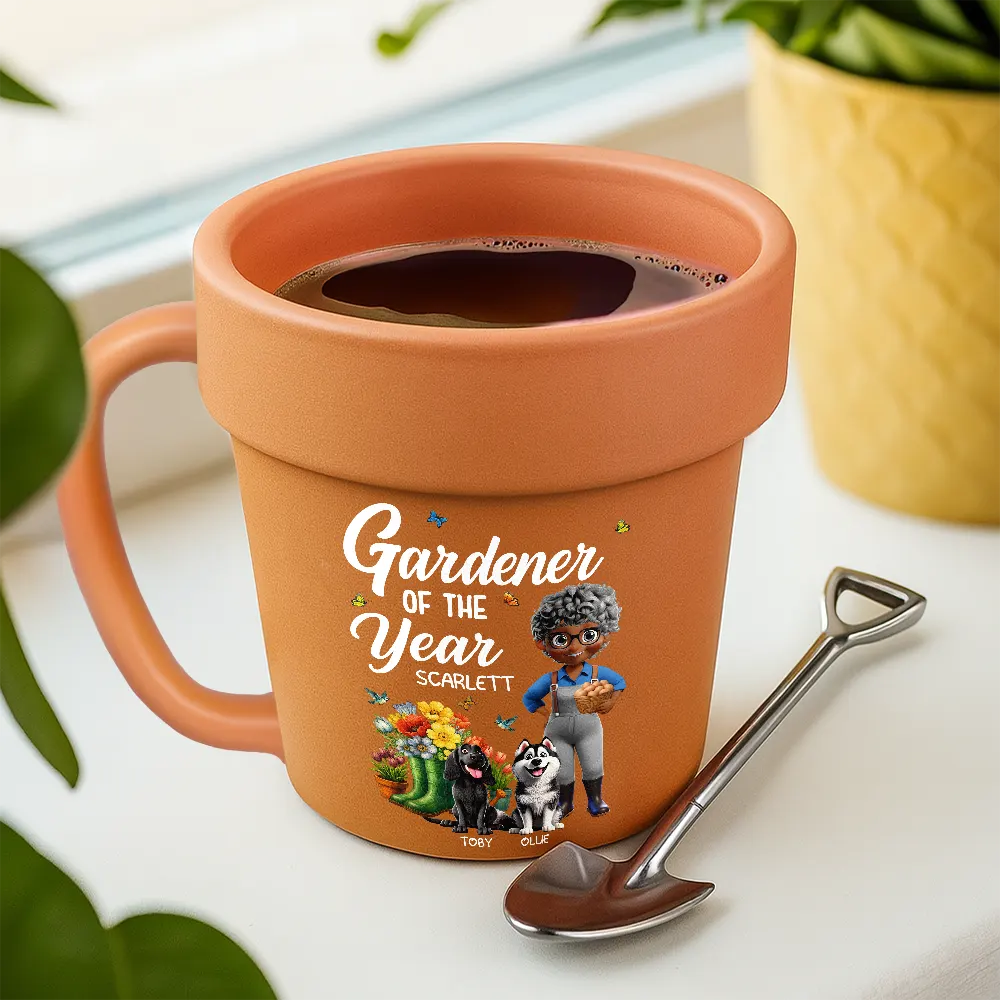 Gardener Of The Year With Dogs - Personalized Plant Pot Ceramic Mug - Image 3