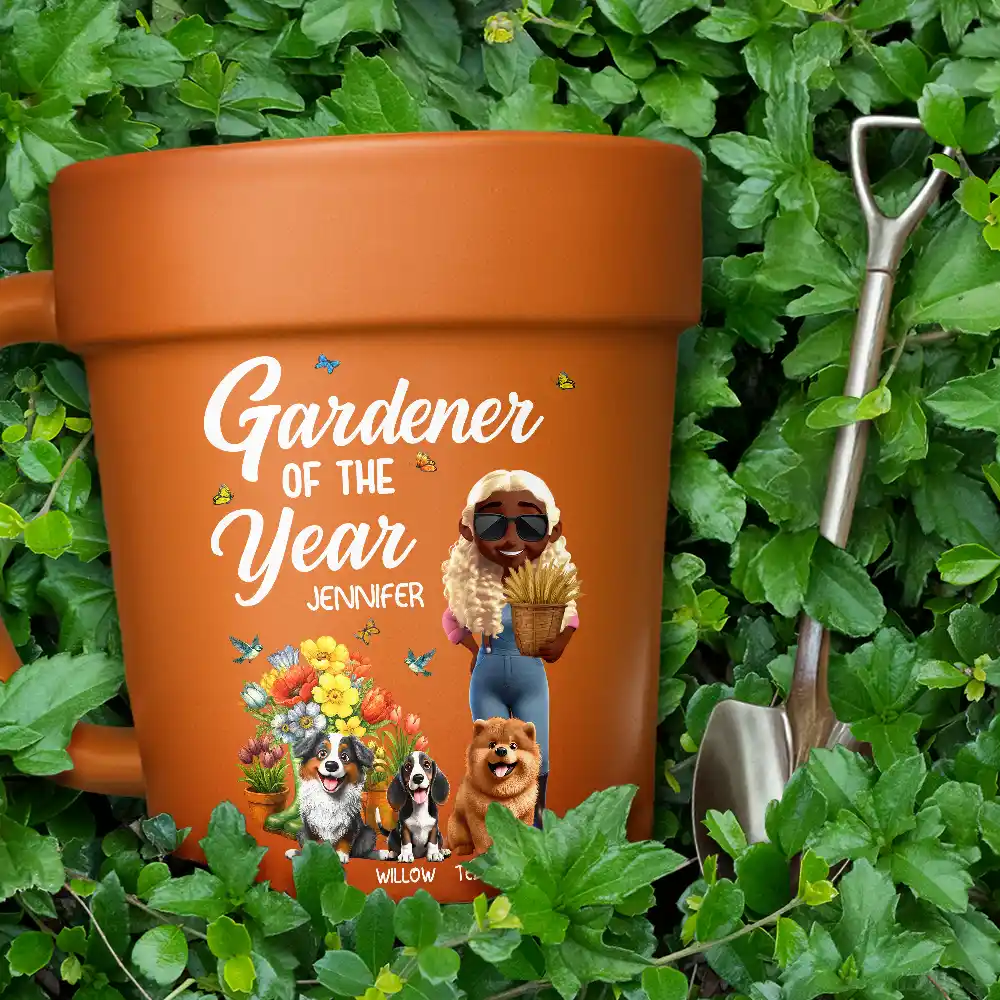 Gardener Of The Year With Dogs - Personalized Plant Pot Ceramic Mug - Image 4