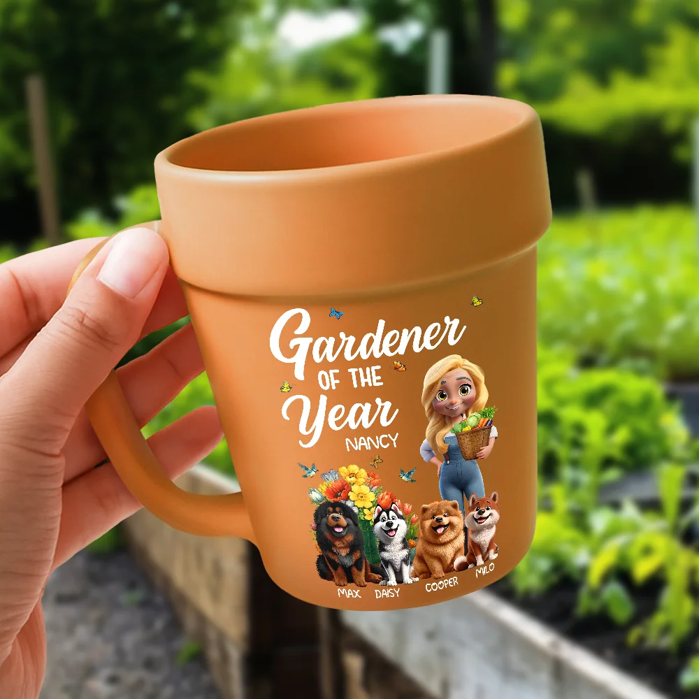 Gardener Of The Year With Dogs - Personalized Plant Pot Ceramic Mug - Image 5