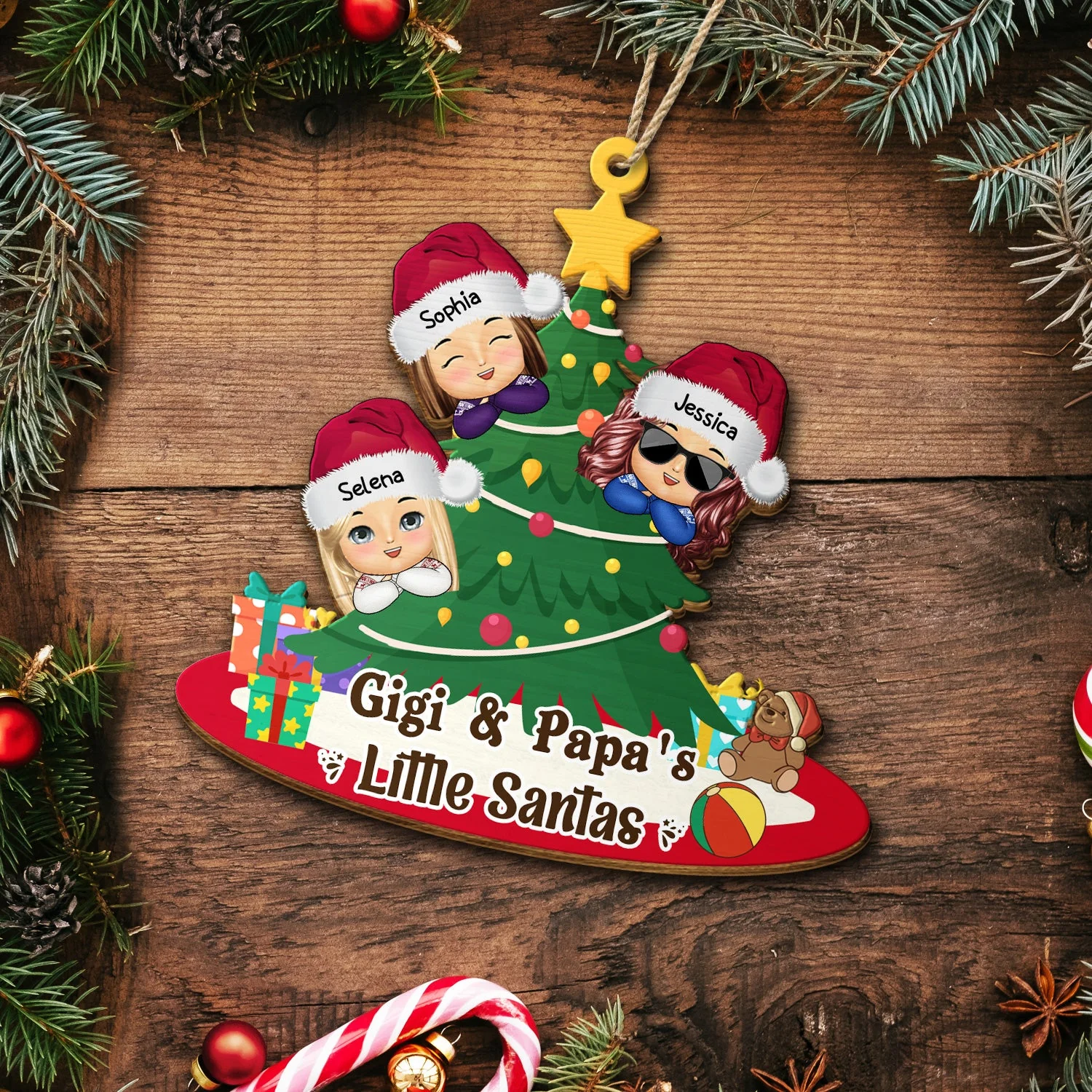 Gigi And Papa's Little Santa - Christmas Gift For Grandparents, Parents - Personalized Wooden Cutout Ornament - Image 5
