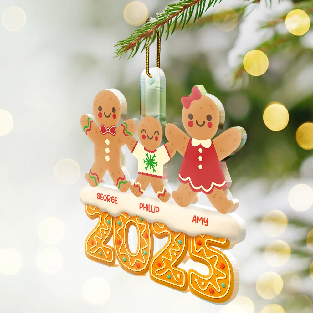 Gingerbread Characters Family Together 2025 - Personalized Custom Shaped Acrylic Ornament - Image 2