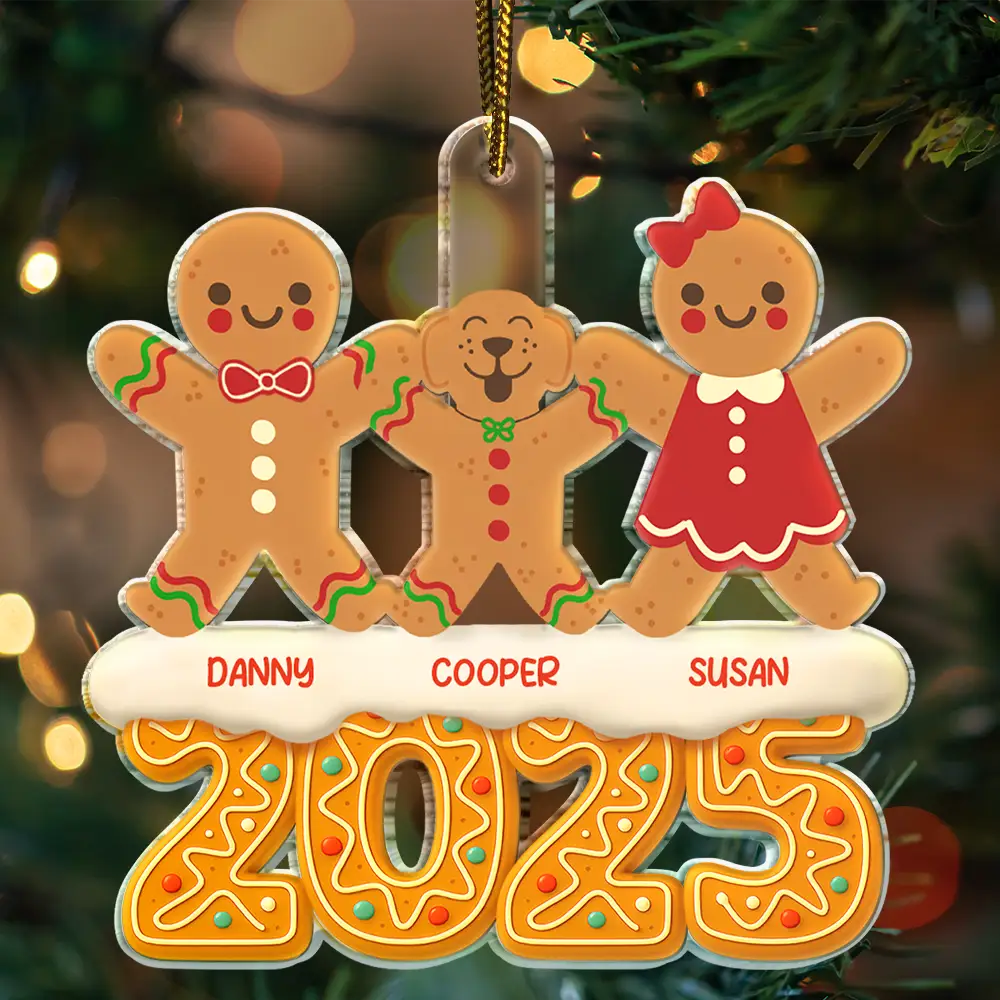 Gingerbread Characters Family Together 2025 - Personalized Custom Shaped Acrylic Ornament - Image 3