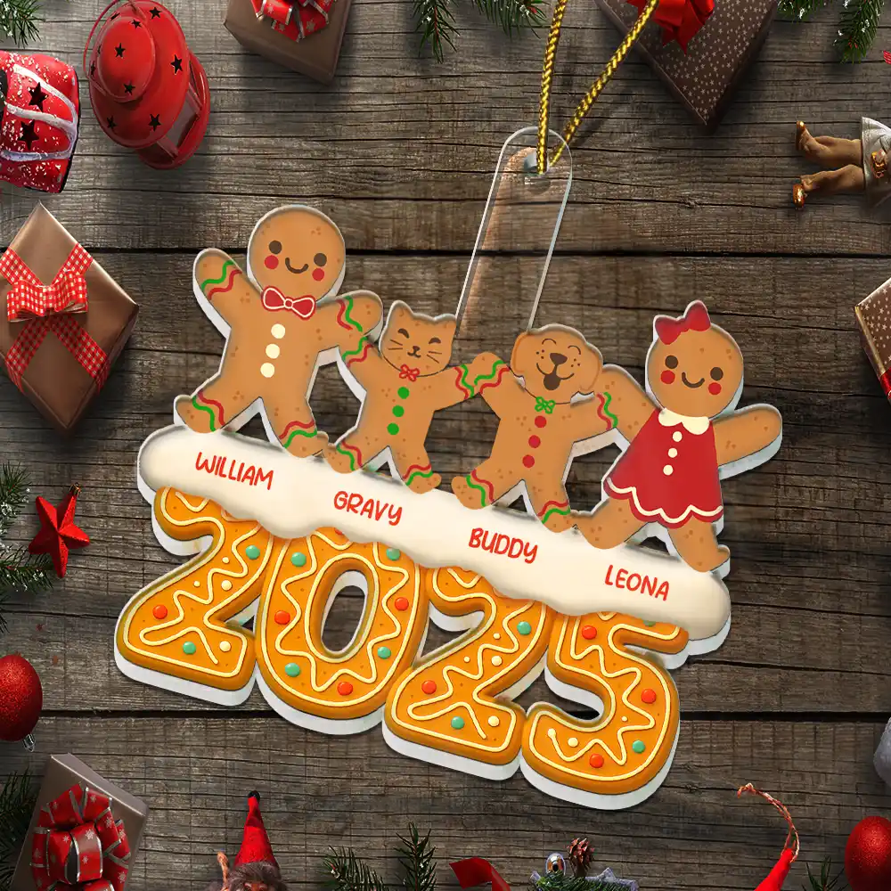 Gingerbread Characters Family Together 2025 - Personalized Custom Shaped Acrylic Ornament - Image 5
