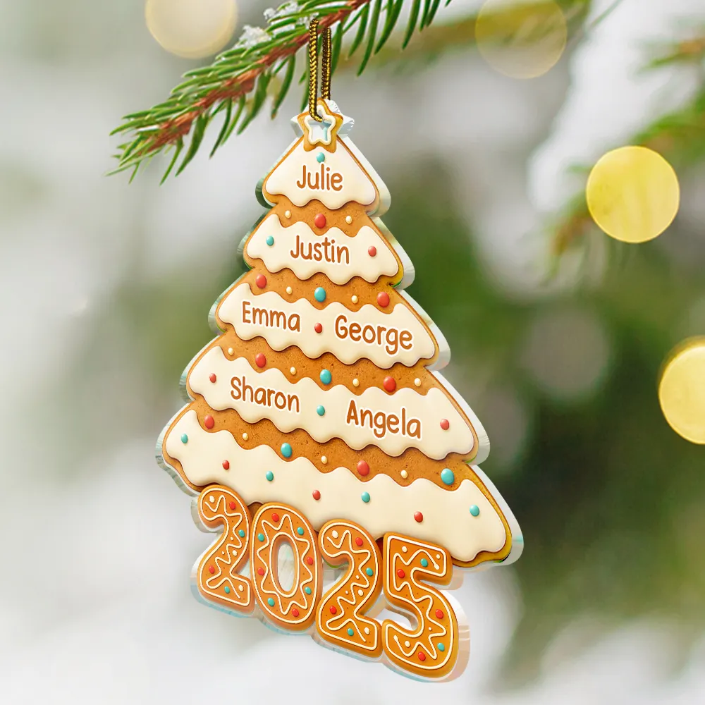Gingerbread Christmas Happy Tree - Personalized Custom Shaped Acrylic Ornament - Image 2