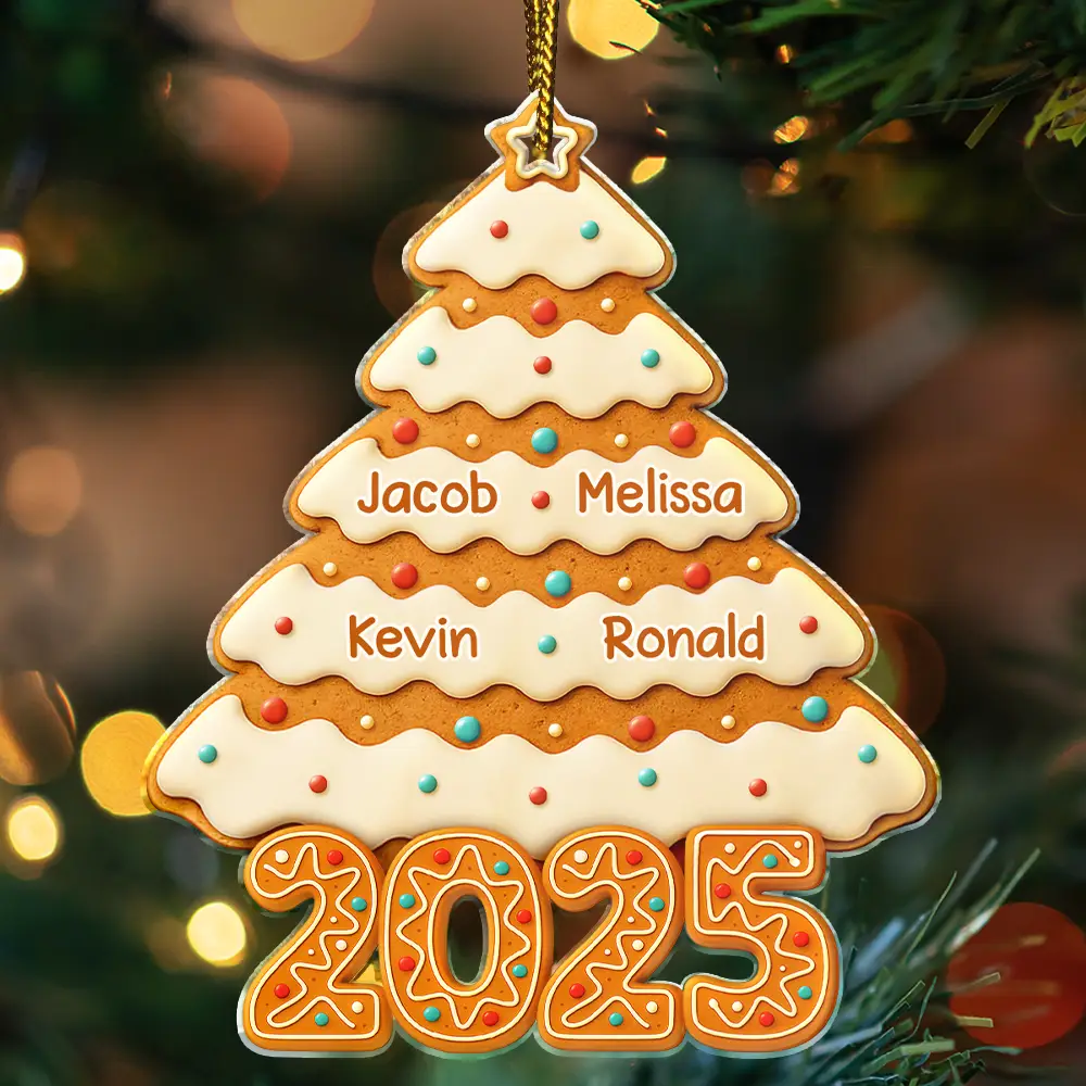 Gingerbread Christmas Happy Tree - Personalized Custom Shaped Acrylic Ornament - Image 3