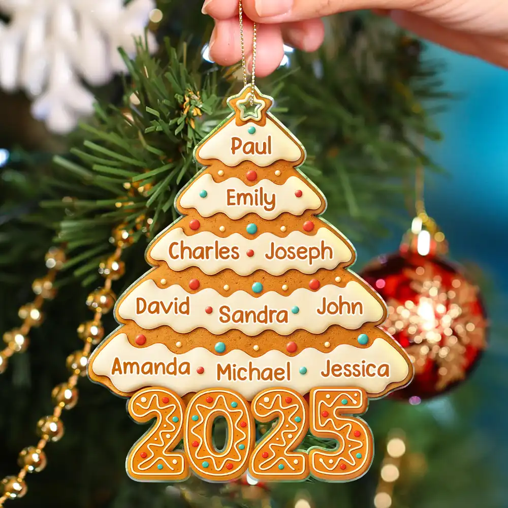 Gingerbread Christmas Happy Tree - Personalized Custom Shaped Acrylic Ornament - Image 4