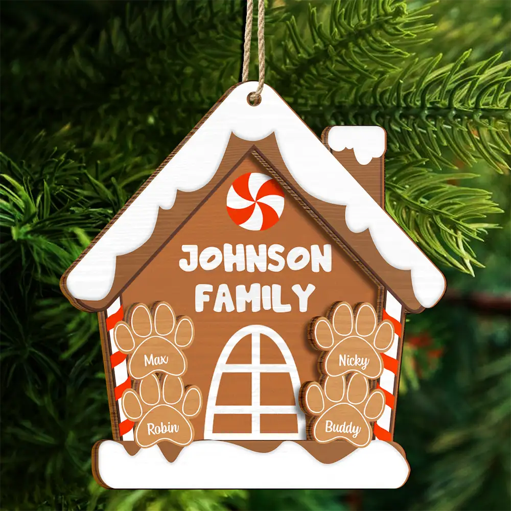 Gingerbread Cookie Family - Personalized 2-Layered Wooden Ornament - Image 4