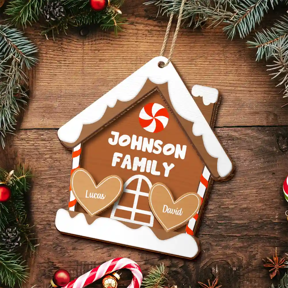 Gingerbread Cookie Family - Personalized 2-Layered Wooden Ornament - Image 5