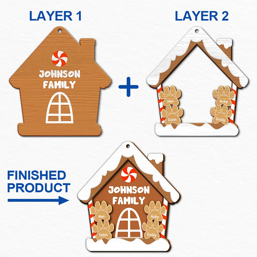 Gingerbread Cookie Family - Personalized 2-Layered Wooden Ornament - Image 6