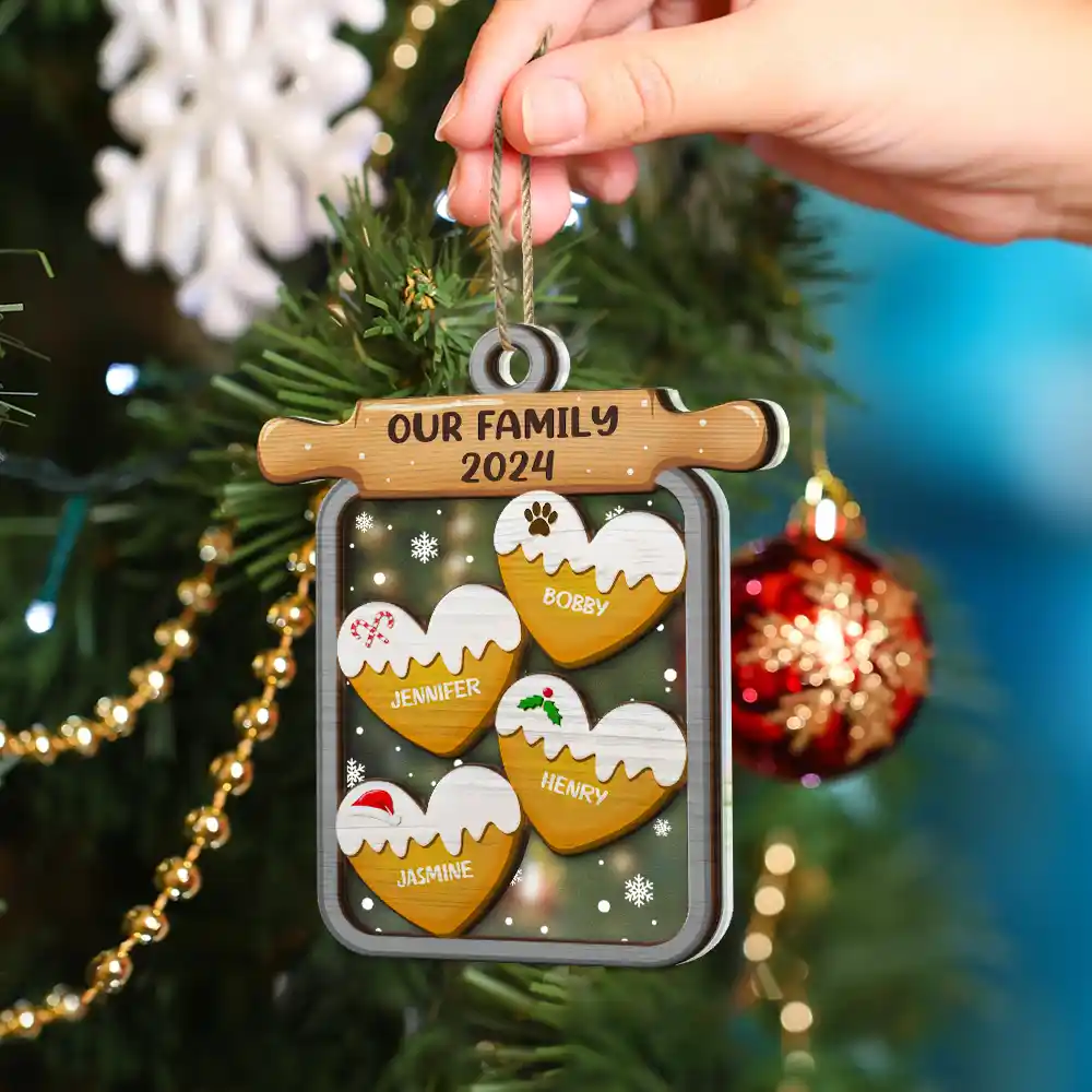 Gingerbread Cookie Our Family - Personalized 2-Layered Mix Ornament - Image 4