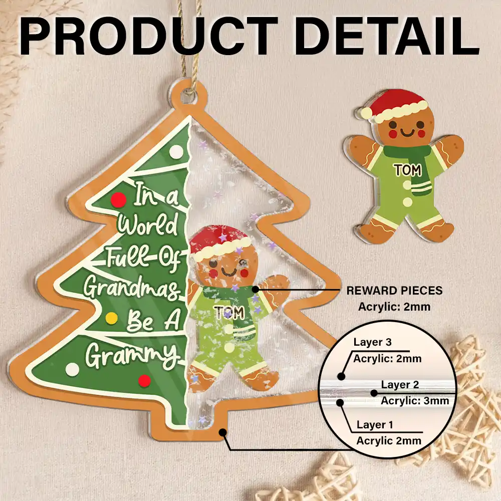 Gingerbread Cookie World Full Of Grandmas - Personalized 3-Layered Acrylic Shaker Ornament - Image 2