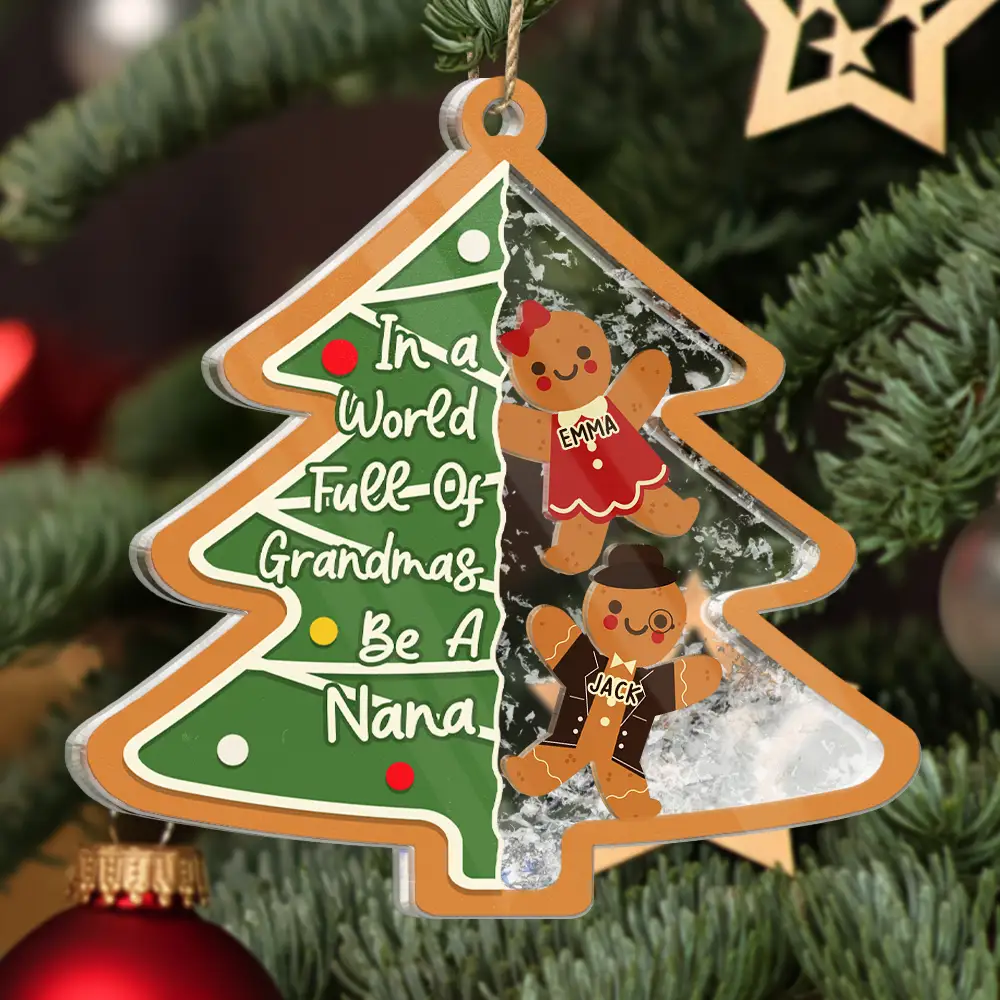 Gingerbread Cookie World Full Of Grandmas - Personalized 3-Layered Acrylic Shaker Ornament - Image 3