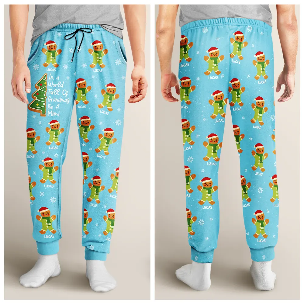 Gingerbread Cookie World Full Of Grandmas - Personalized Pajama Pants - Image 4
