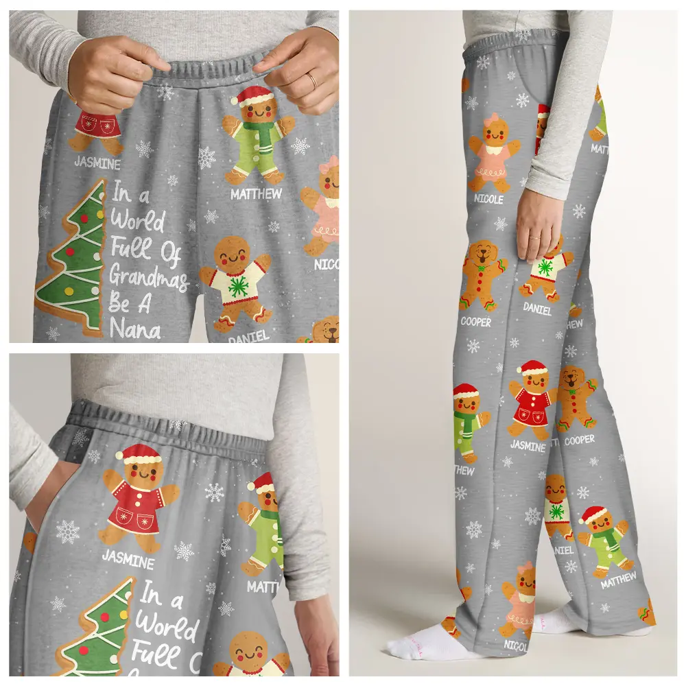 Gingerbread Cookie World Full Of Grandmas - Personalized Pajama Pants - Image 7