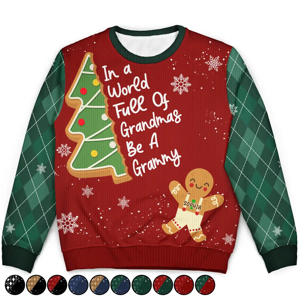 Gingerbread Cookie World Full Of Grandmas - Personalized Unisex Ugly Sweater - Image 2
