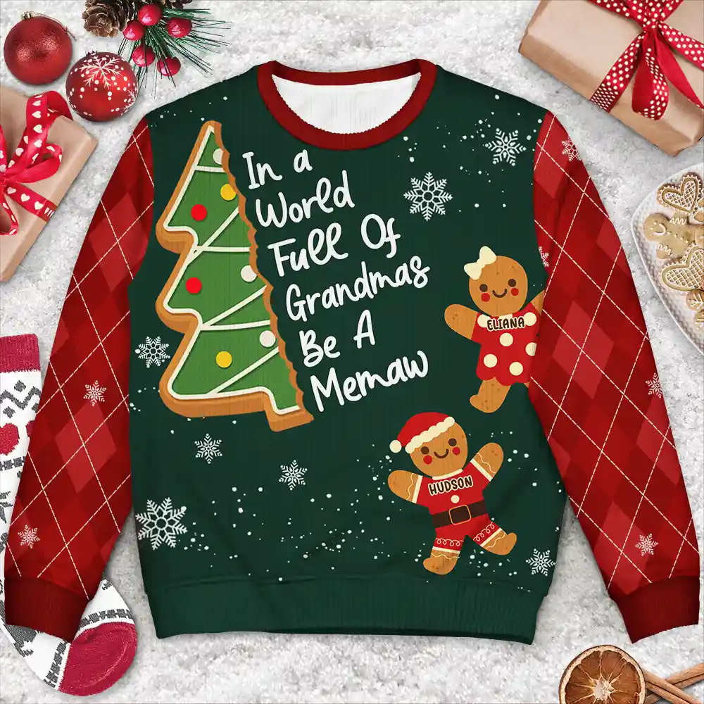 Gingerbread Cookie World Full Of Grandmas - Personalized Unisex Ugly Sweater - Image 4