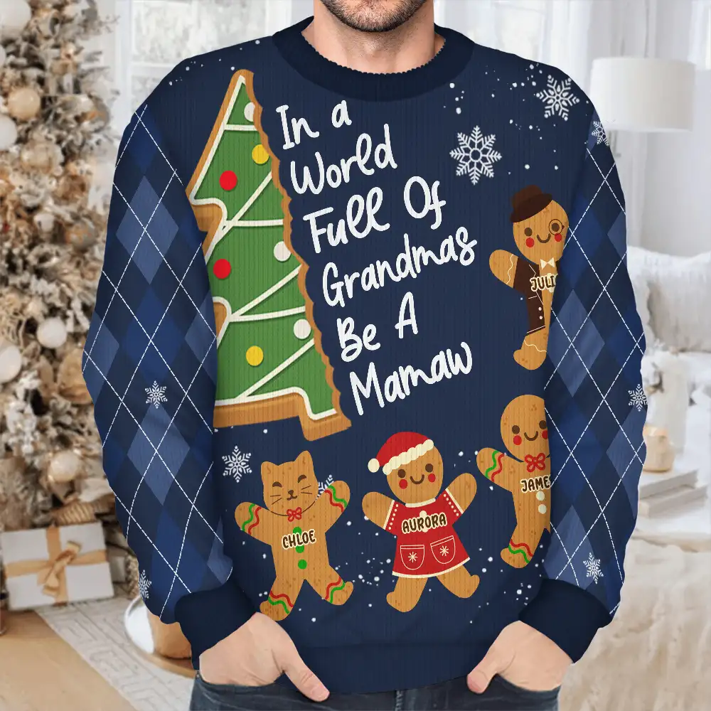 Gingerbread Cookie World Full Of Grandmas - Personalized Unisex Ugly Sweater - Image 5