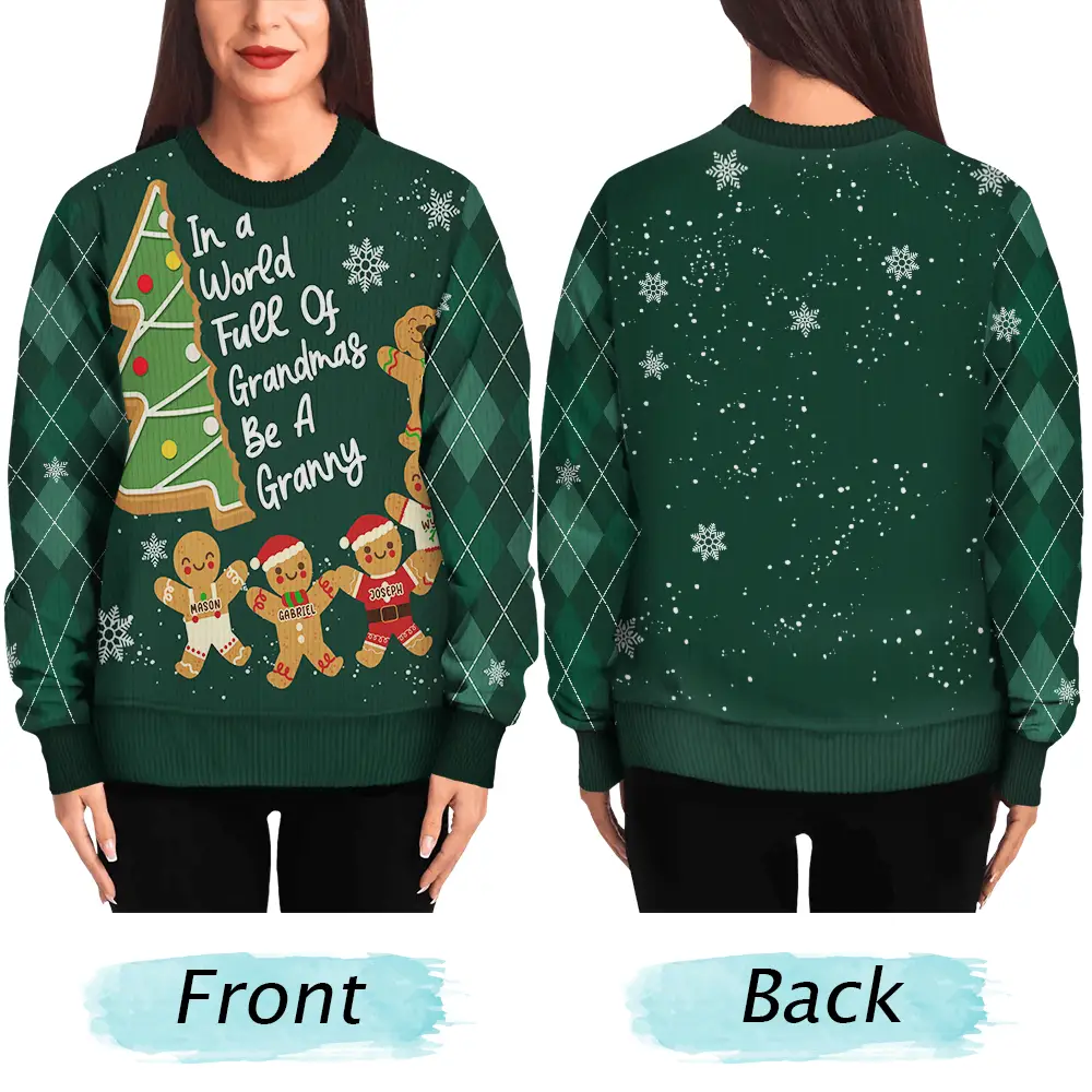 Gingerbread Cookie World Full Of Grandmas - Personalized Unisex Ugly Sweater - Image 6