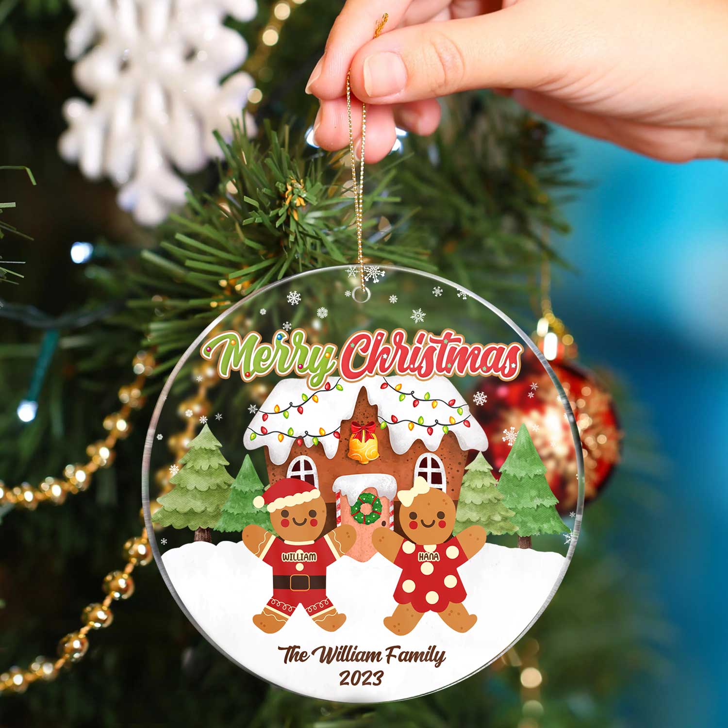 Gingerbread Cookies Family - Christmas Gift For Family - Personalized Circle Acrylic Ornament - Image 4