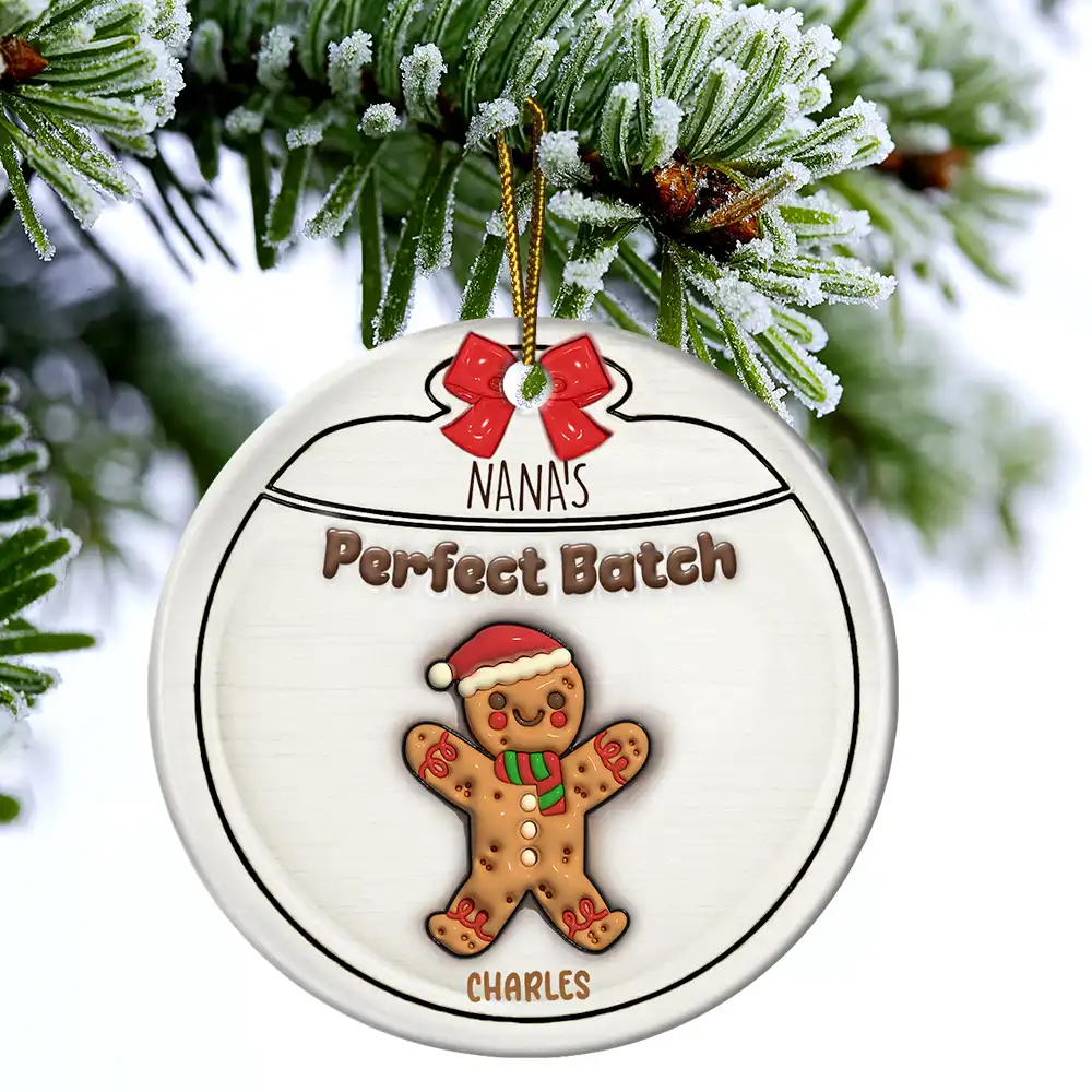 Gingerbread Cookies Grandma Grandpa Perfect Patch - 3D Inflated Effect Printed Personalized Circle Ceramic Ornament - Image 4