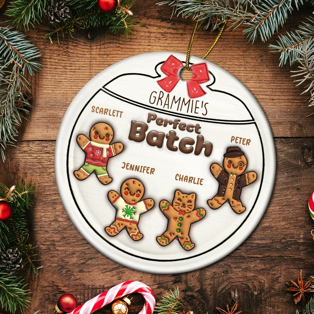 Gingerbread Cookies Grandma Grandpa Perfect Patch - 3D Inflated Effect Printed Personalized Circle Ceramic Ornament - Image 5