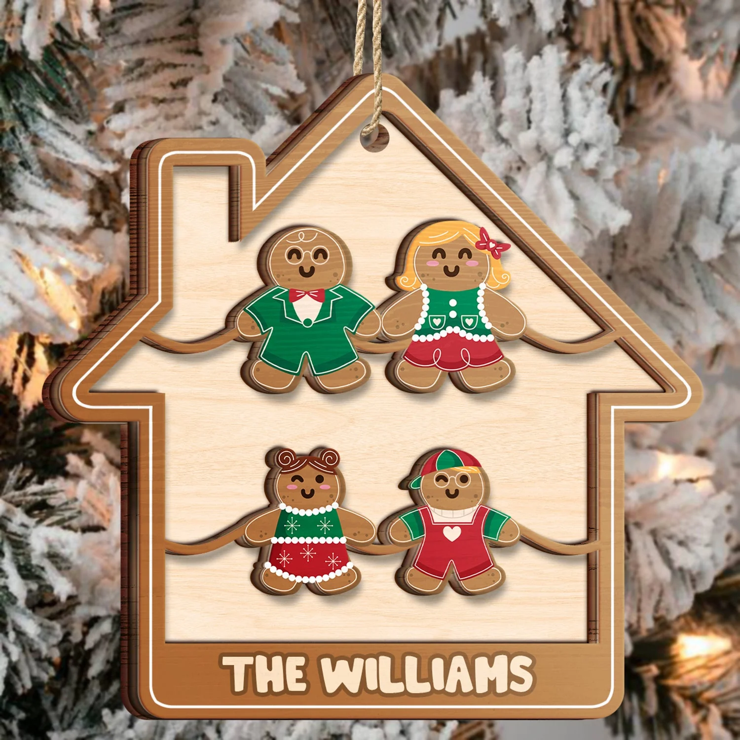 Gingerbread Cookies Pet Family - Christmas, Gift For Family - Personalized 2-Layered Wooden Ornament - Image 3