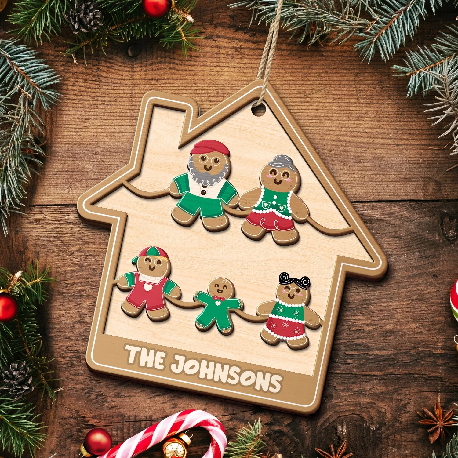 Gingerbread Cookies Pet Family - Christmas, Gift For Family - Personalized 2-Layered Wooden Ornament - Image 5