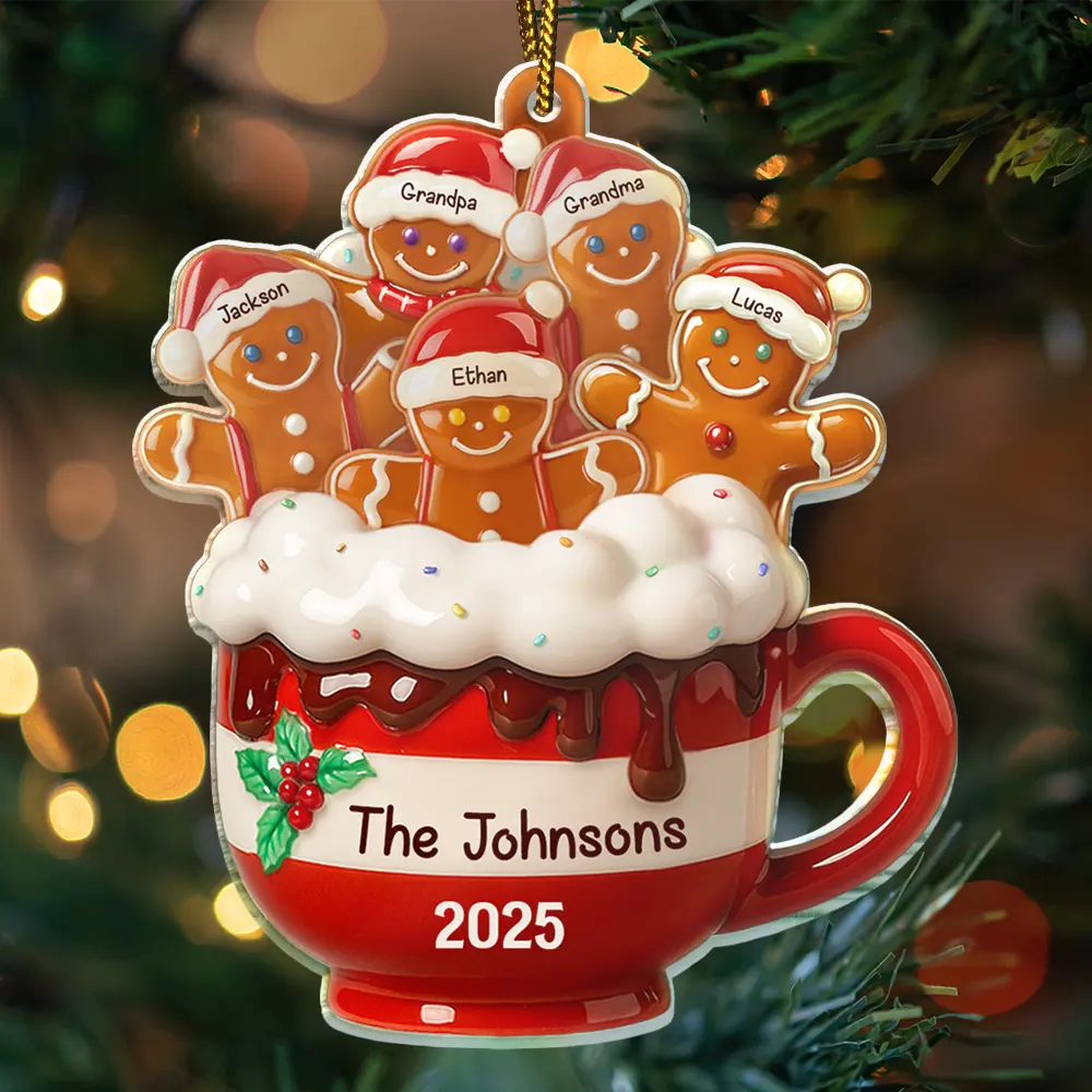 Gingerbread Cup Family - Personalized Custom Shaped Acrylic Ornament - Image 3
