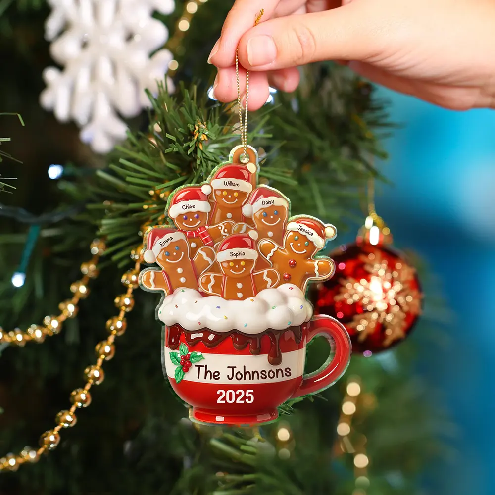 Gingerbread Cup Family - Personalized Custom Shaped Acrylic Ornament - Image 4
