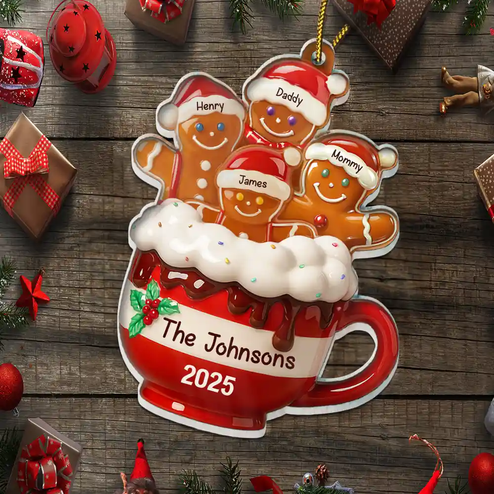 Gingerbread Cup Family - Personalized Custom Shaped Acrylic Ornament - Image 5
