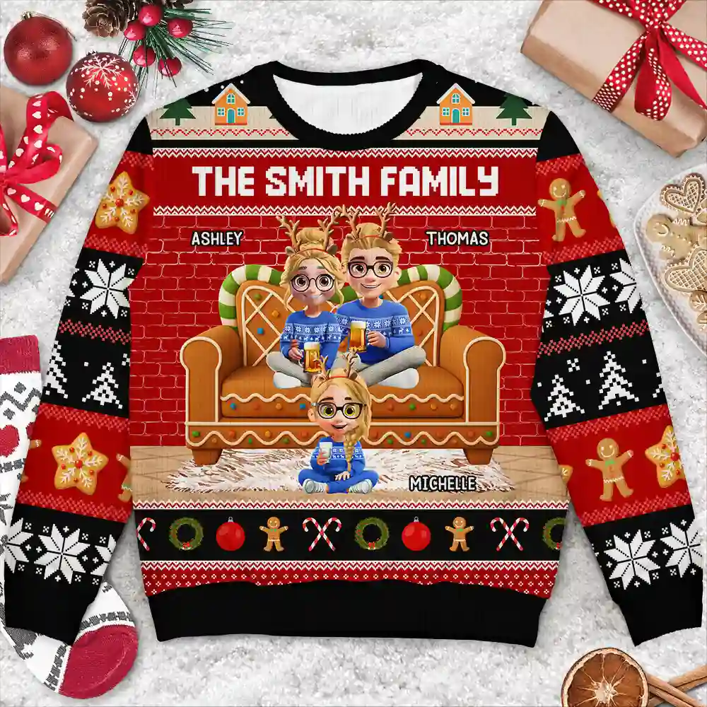 Gingerbread Family - Personalized Unisex Ugly Sweater - Image 3