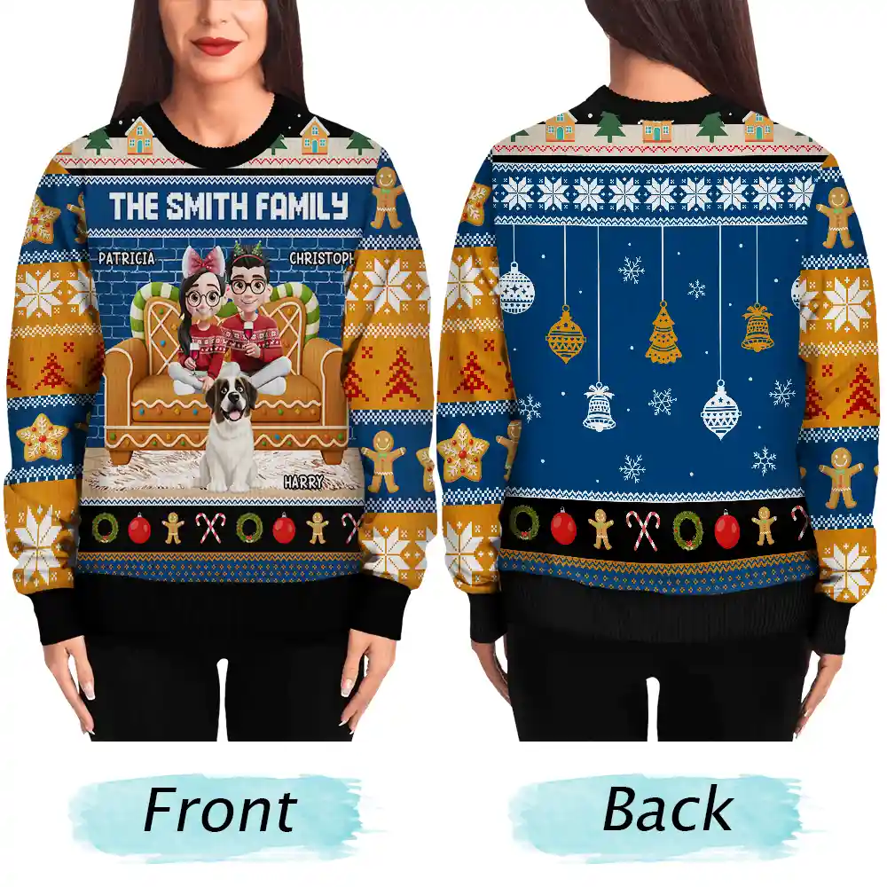 Gingerbread Family - Personalized Unisex Ugly Sweater - Image 5