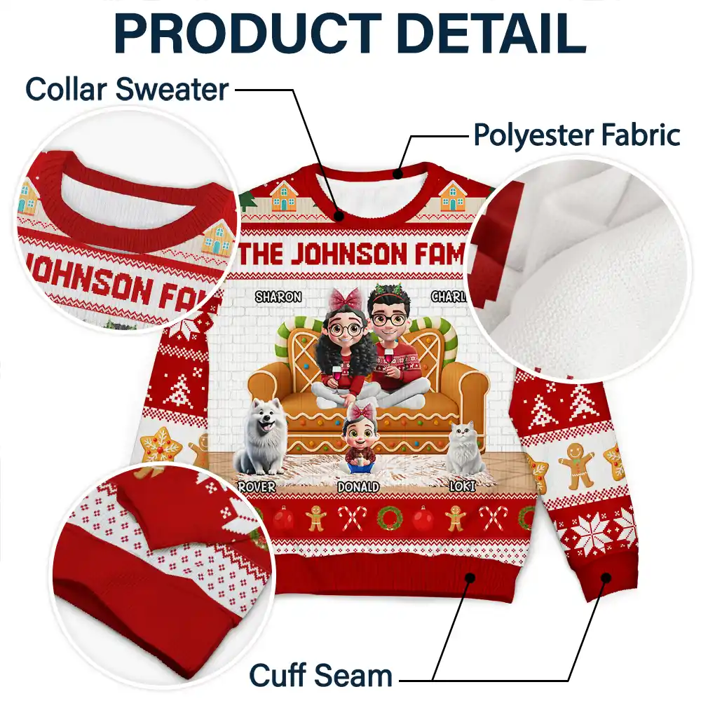 Gingerbread Family - Personalized Unisex Ugly Sweater - Image 6
