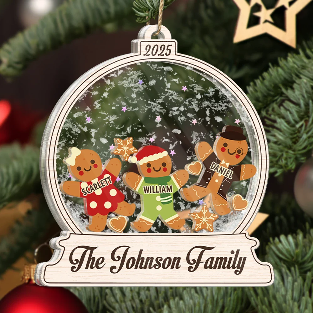 Gingerbread Family Shaker - Personalized 3-Layered Acrylic Shaker Ornament - Image 3