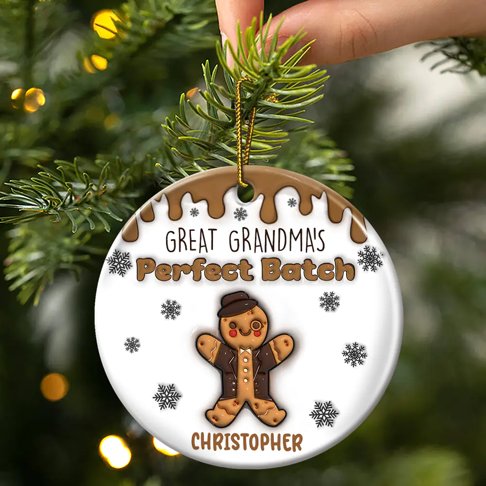 Gingerbread Grandma Grandpa Perfect Batch - 3D Inflated Effect Printed Ornament, Personalized Circle Ceramic Ornament - Image 3