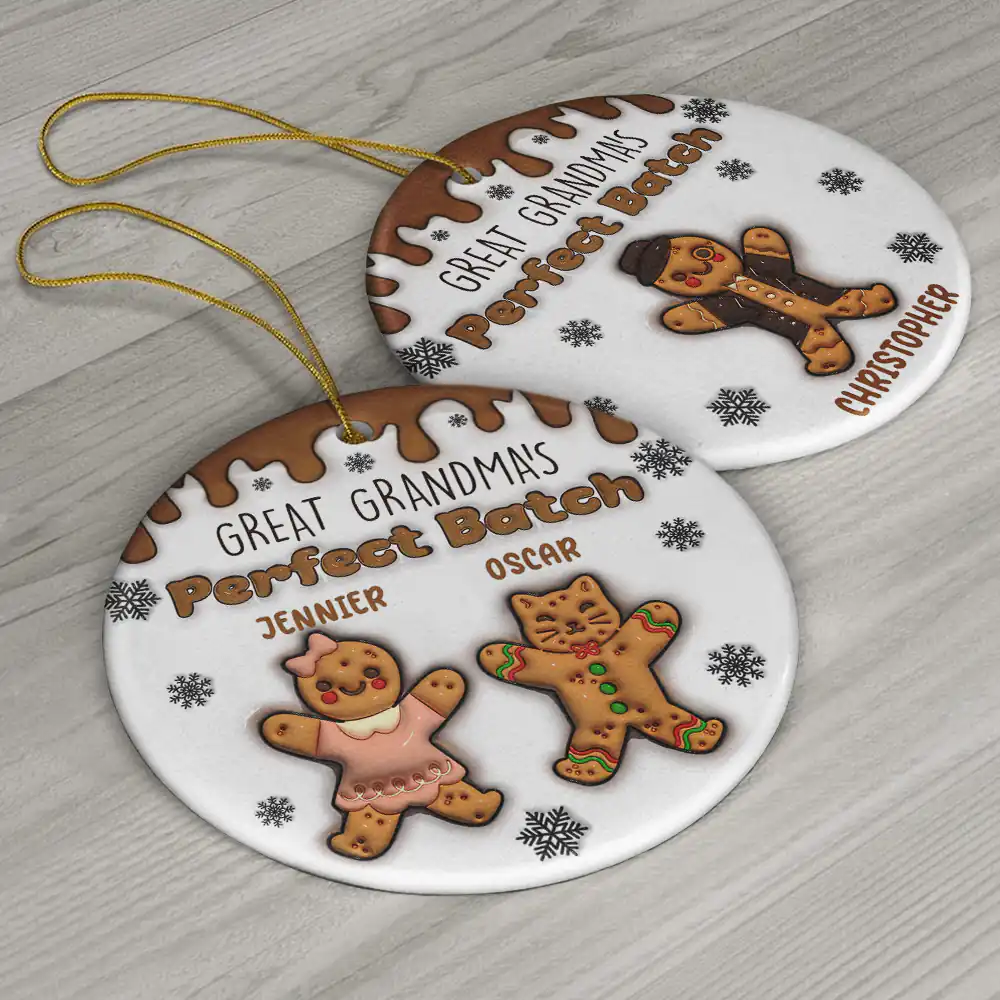 Gingerbread Grandma Grandpa Perfect Batch - 3D Inflated Effect Printed Ornament, Personalized Circle Ceramic Ornament - Image 6