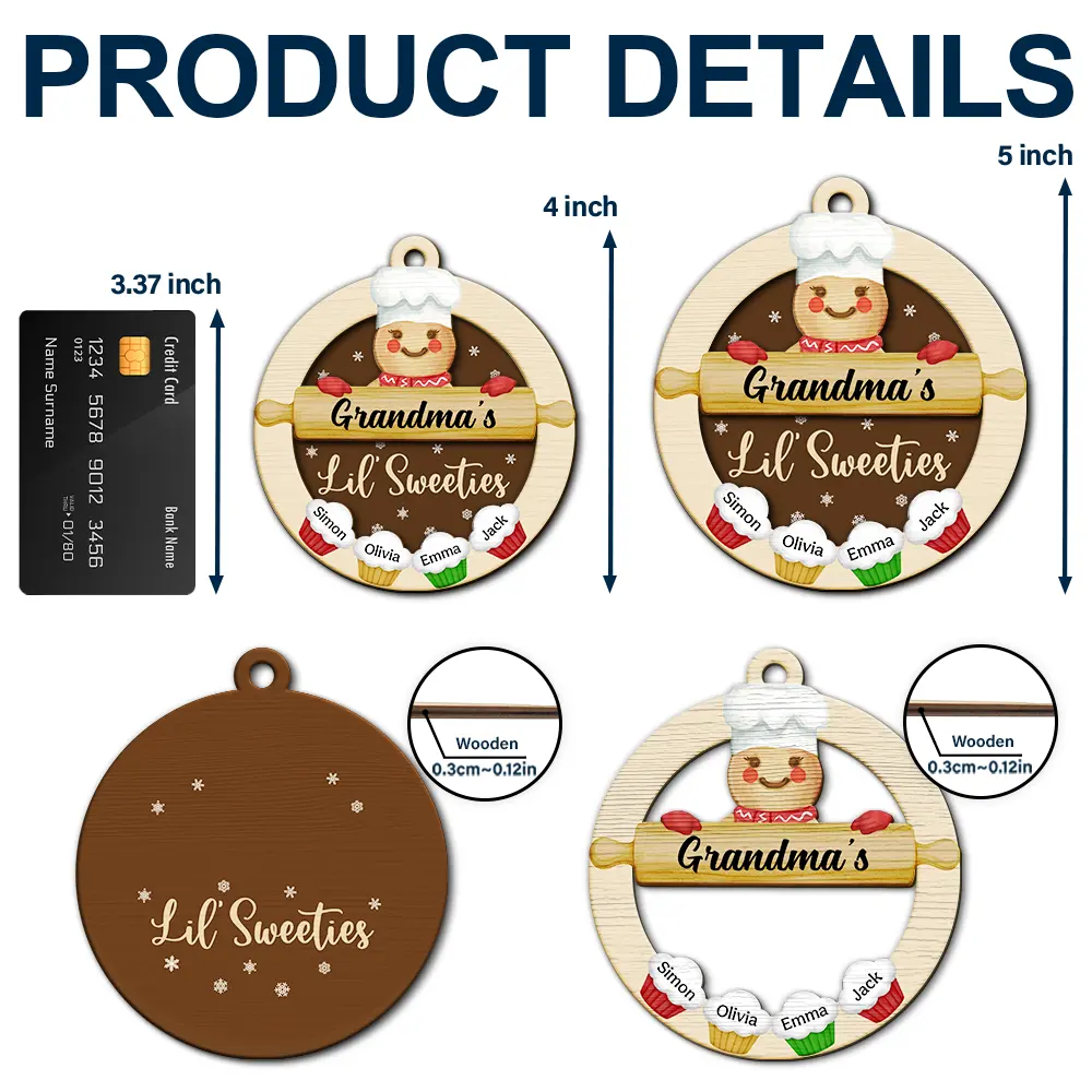 Gingerbread Grandpa Grandma Lil Sweeties - Personalized 2-Layered Wooden Ornament - Image 5