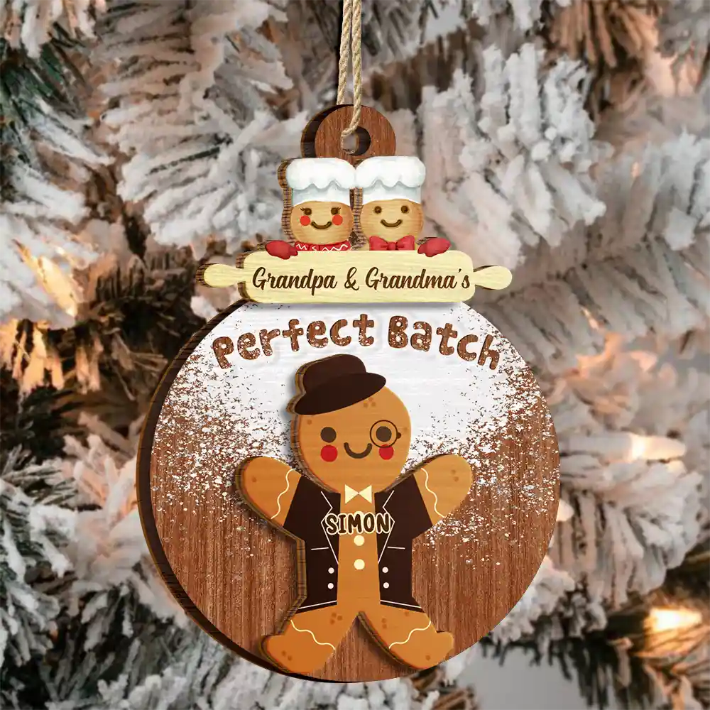 Gingerbread Grandparents Parents Perfect Batch - Personalized 2-Layered Wooden Ornament - Image 3