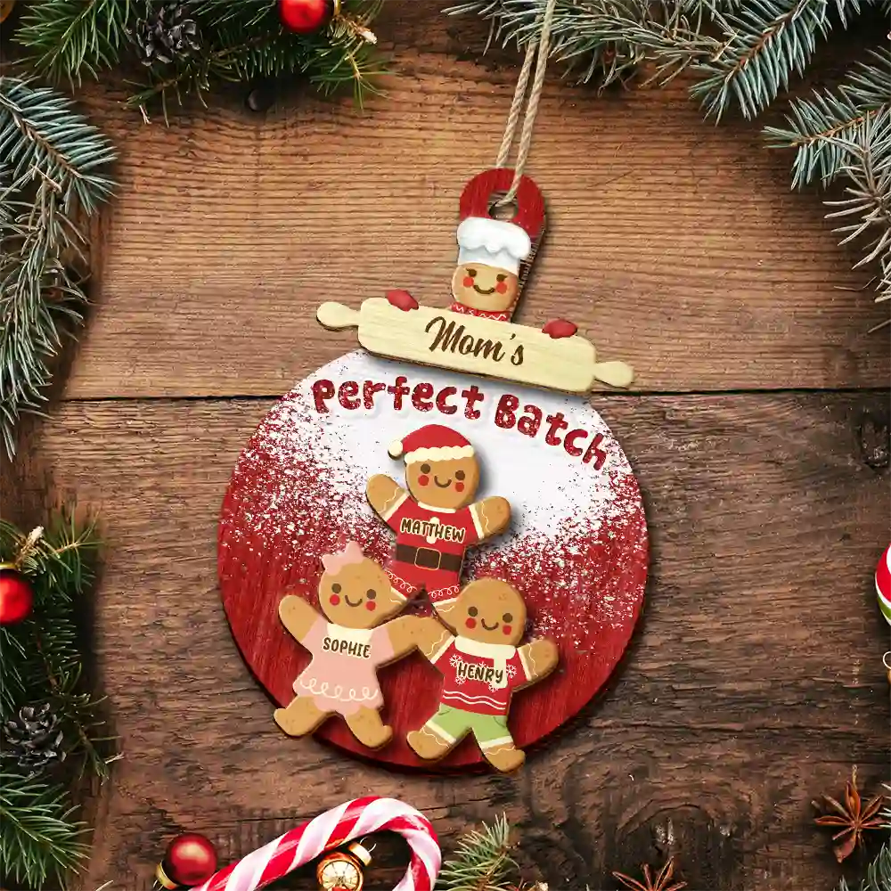 Gingerbread Grandparents Parents Perfect Batch - Personalized 2-Layered Wooden Ornament - Image 4
