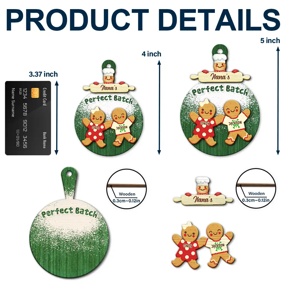 Gingerbread Grandparents Parents Perfect Batch - Personalized 2-Layered Wooden Ornament - Image 5