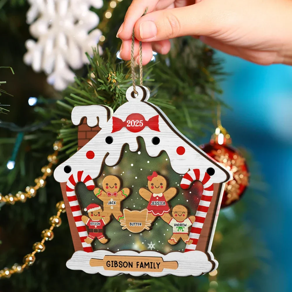 Gingerbread House Family With Pets Christmas - Personalized 2-Layered Mix Ornament - Image 4