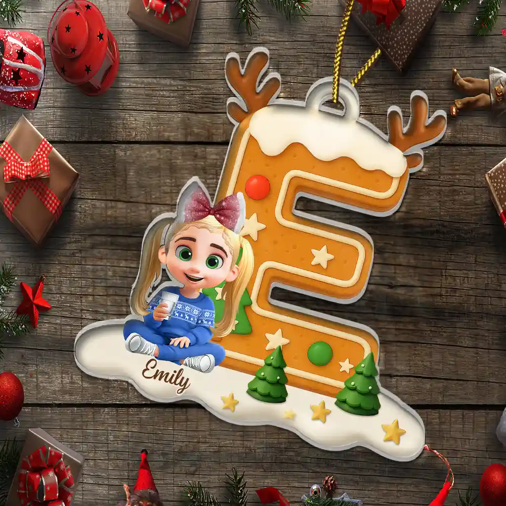 Gingerbread Letter Family Kids Keepsake - Personalized Custom Shaped Acrylic Ornament - Image 5