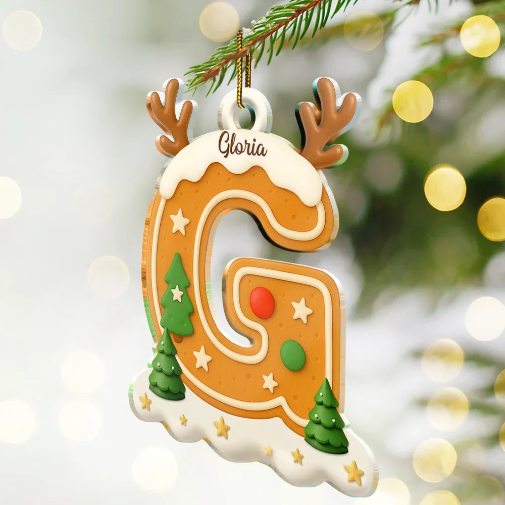 Gingerbread Letter Keepsake Gift For Family - Personalized Custom Shaped Acrylic Ornament - Image 2