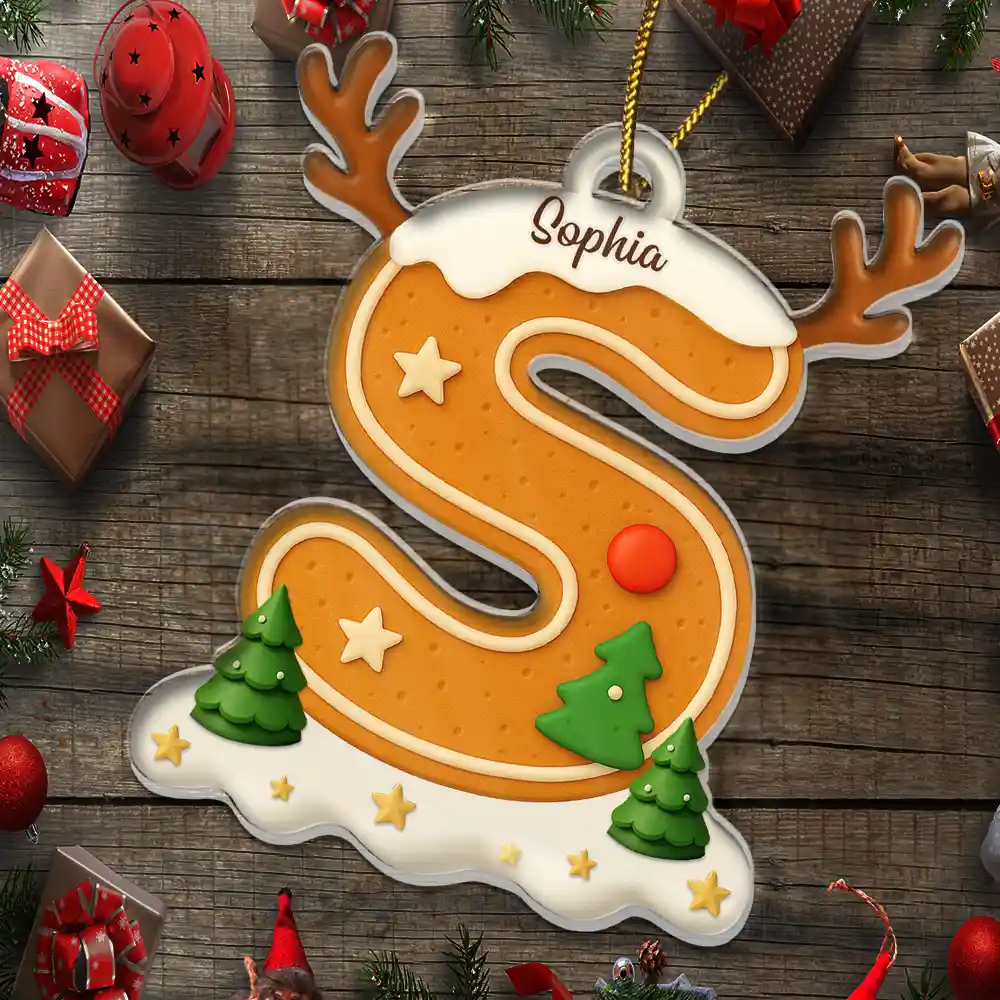 Gingerbread Letter Keepsake Gift For Family - Personalized Custom Shaped Acrylic Ornament - Image 5