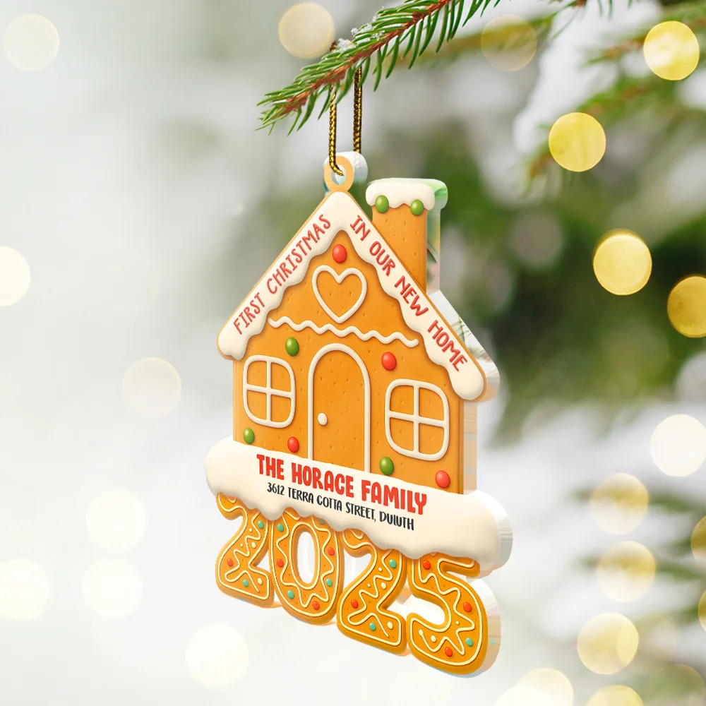 Gingerbread Style First Christmas In Our New Home 2025 - Personalized Custom Shaped Acrylic Ornament - Image 2