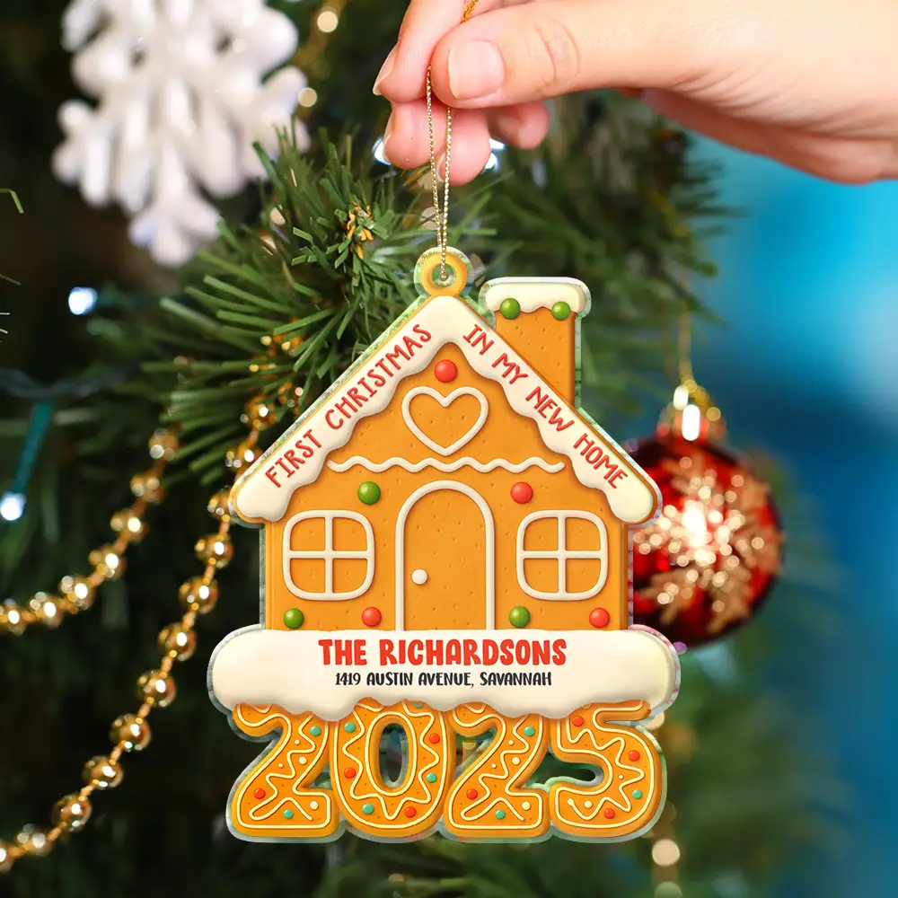 Gingerbread Style First Christmas In Our New Home 2025 - Personalized Custom Shaped Acrylic Ornament - Image 4