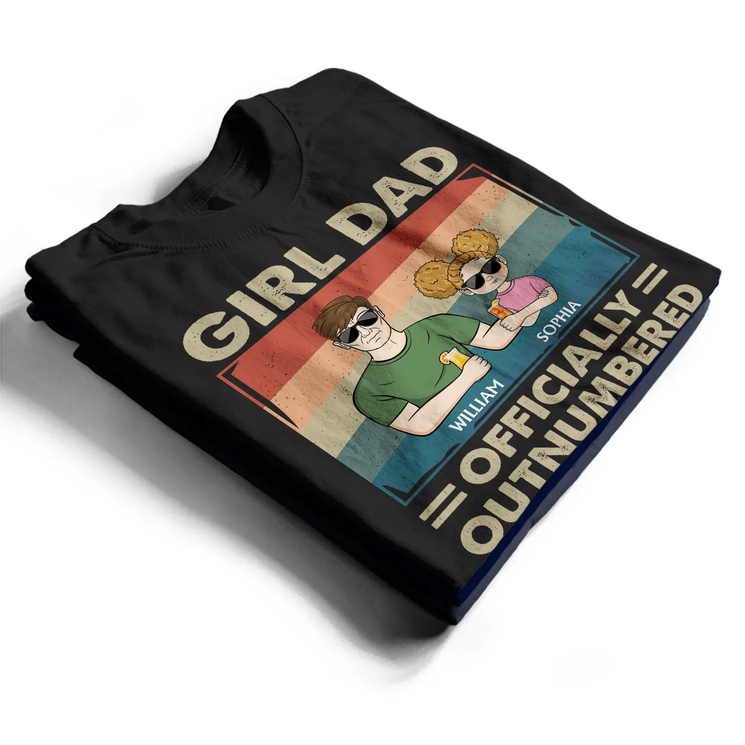 Girl Dad Officially Outnumbered - Funny Gift For Dad, Father, Grandpa - Personalized T Shirt - Image 2