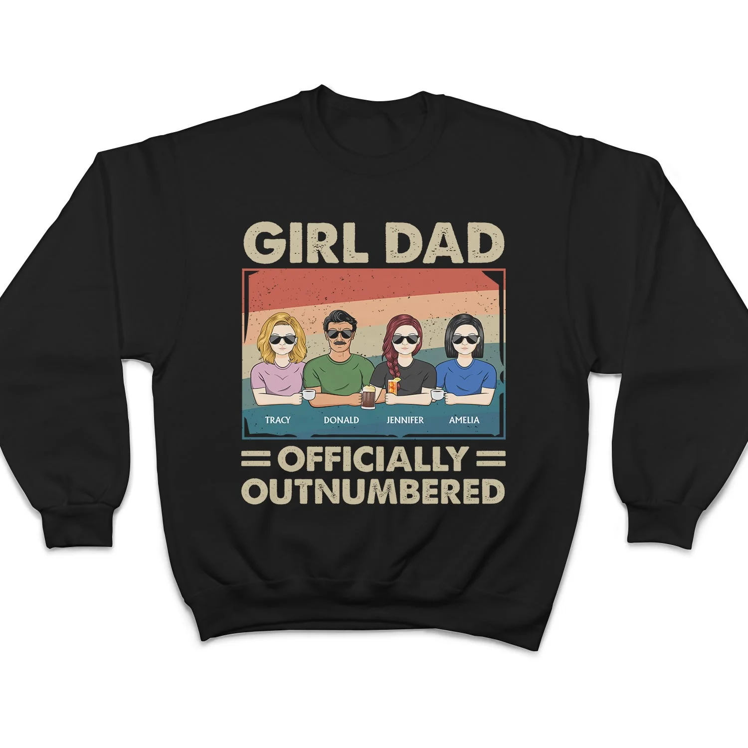 Girl Dad Officially Outnumbered - Funny Gift For Dad, Father, Grandpa - Personalized T Shirt - Image 5