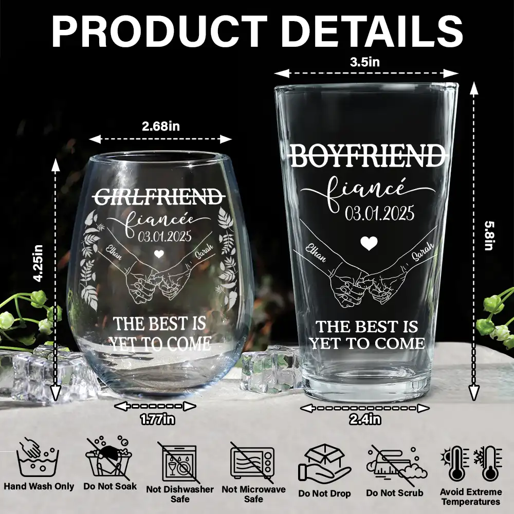 Girlfriend Fiancee Boyfriend Fiance Engagement Couple Gift - Personalized Combo Wine & Beer Glass - Image 5